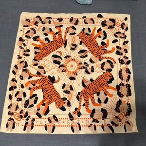 Designer-Inspired Tiger Print Cotton Scarf - Orange/Cream